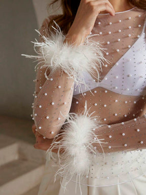 Top Tule com Aplicação de Strass e Peluciada