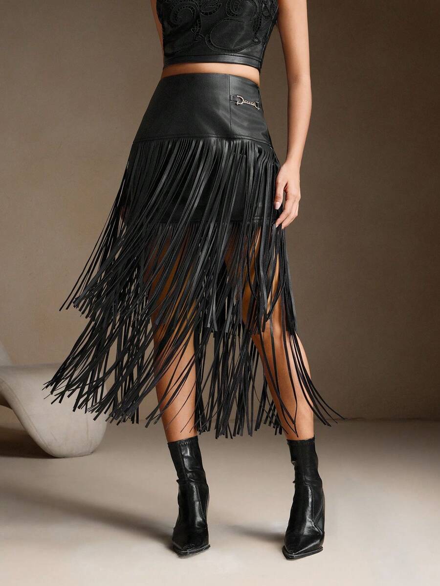 Saia Amélia (Couro + Fringe)