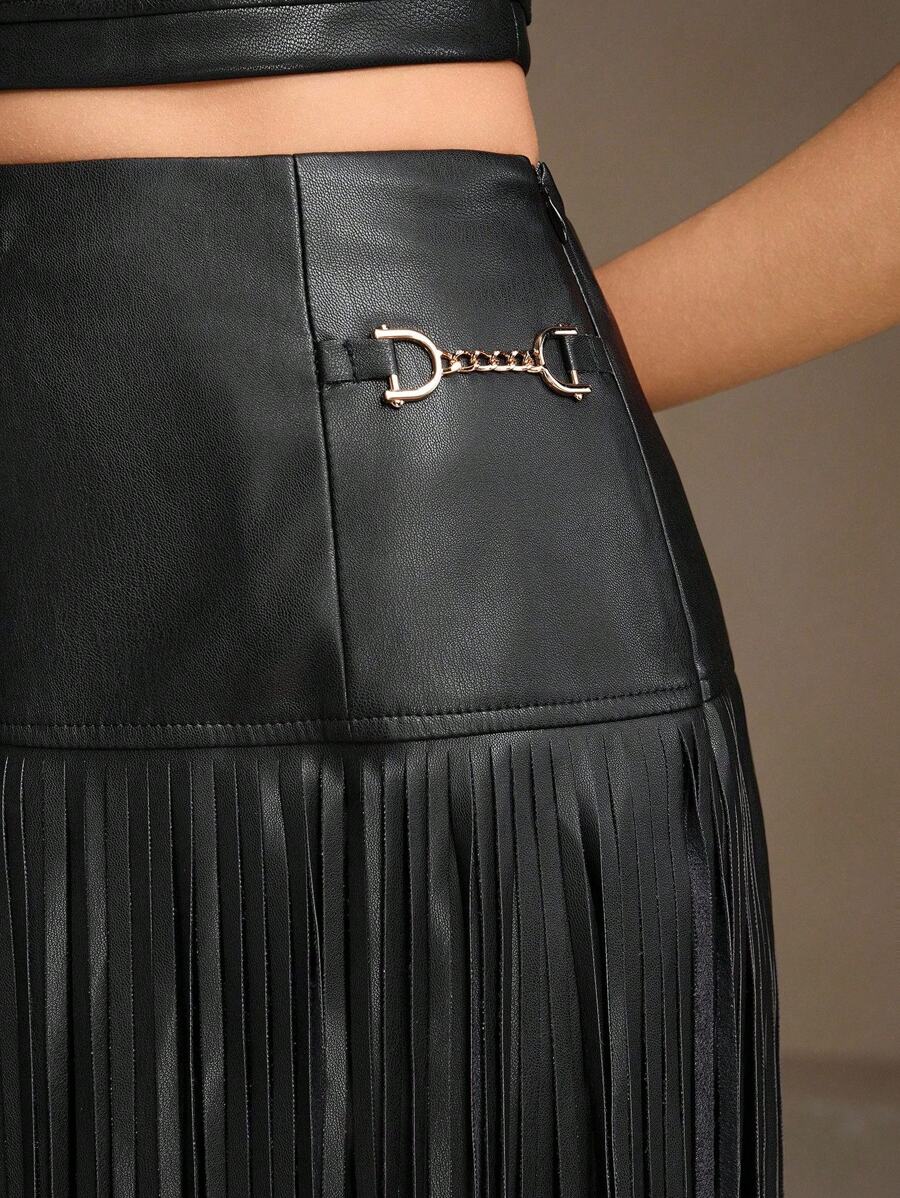 Saia Amélia (Couro + Fringe)