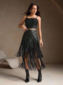 Saia Amélia (Couro + Fringe)