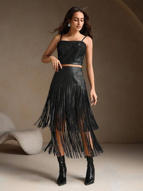 Saia Amélia (Couro + Fringe)