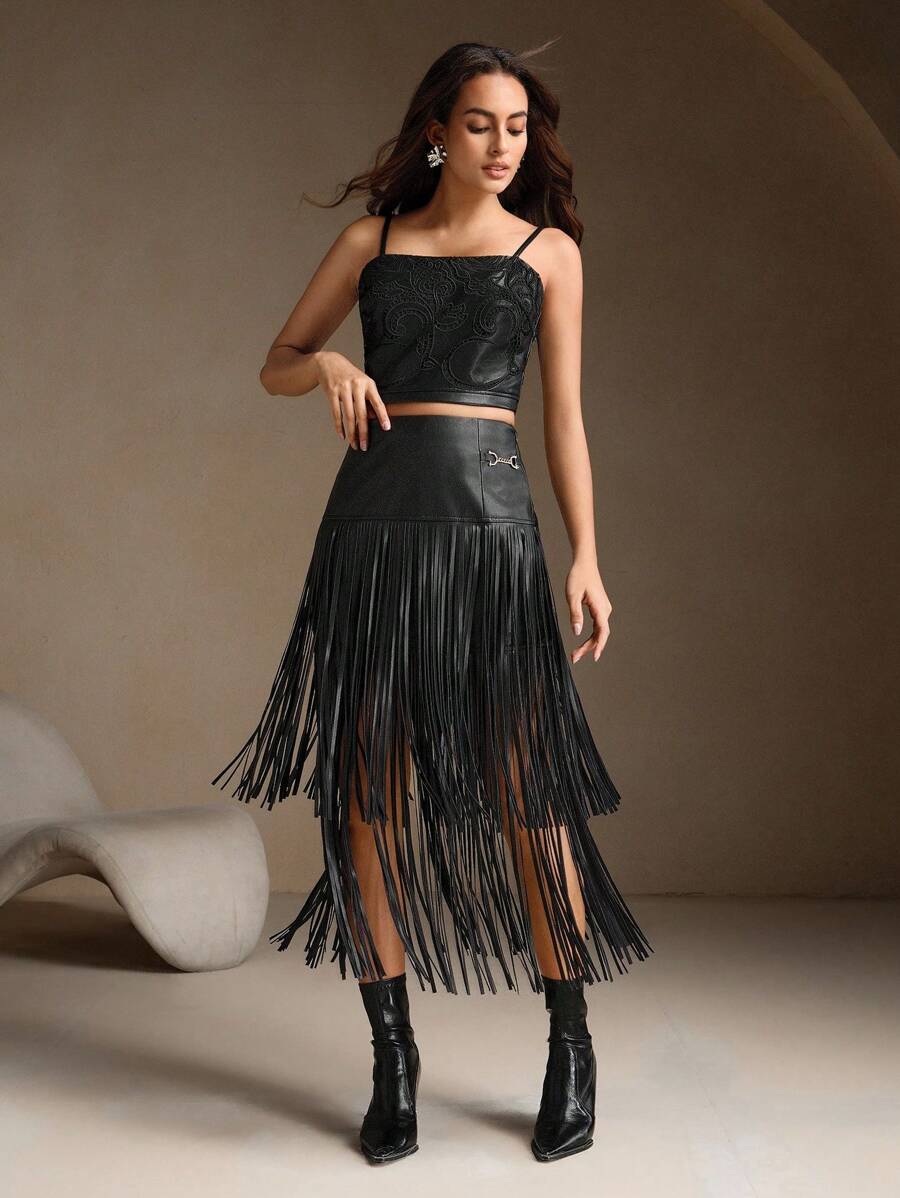 Saia Amélia (Couro + Fringe)