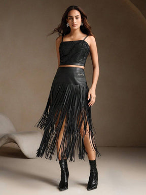 Saia Amélia (Couro + Fringe)