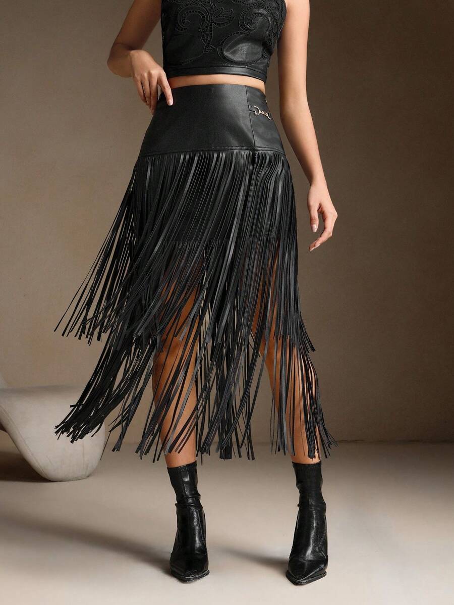 Saia Amélia (Couro + Fringe)