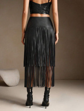 Saia Amélia (Couro + Fringe)